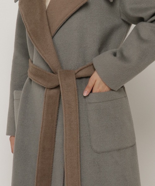REDYAZEL（レディアゼル）の「襟配色ラップコート（ステンカラーコート・レディース・ブルー/カーキ/ベージュ・FREE）」の14枚目の写真