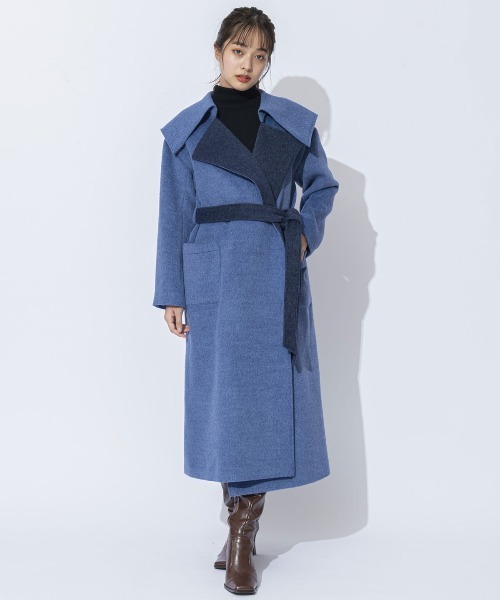 REDYAZEL（レディアゼル）の「襟配色ラップコート（ステンカラーコート・レディース・ブルー/カーキ/ベージュ・FREE）」の19枚目の写真