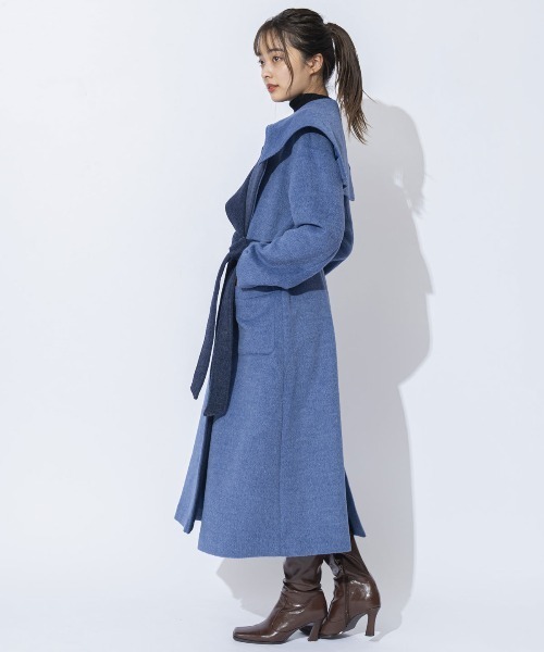 REDYAZEL（レディアゼル）の「襟配色ラップコート（ステンカラーコート・レディース・ブルー/カーキ/ベージュ・FREE）」の20枚目の写真