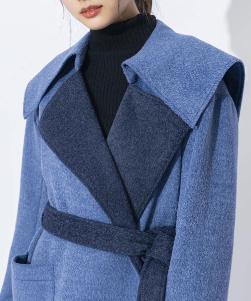 REDYAZEL（レディアゼル）の「襟配色ラップコート（ステンカラーコート・レディース・ブルー/カーキ/ベージュ・FREE）」の22枚目の写真