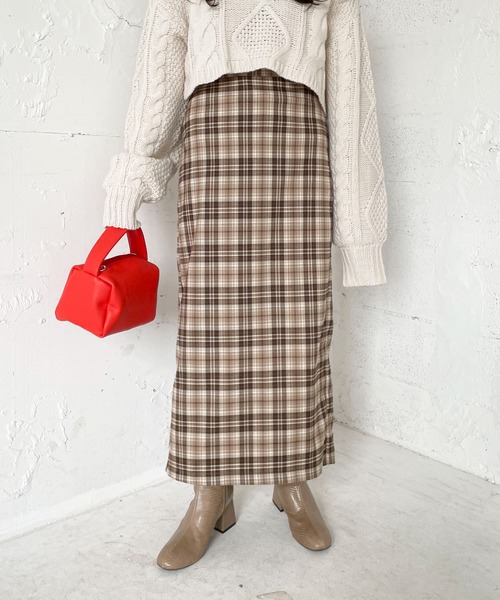 EPIMI E'PIMMY(エピミエピミー)の「チェックロングナロースカート(スカート・レディース・ブラック/ブラウン・MEDIUM)」の1枚目の写真