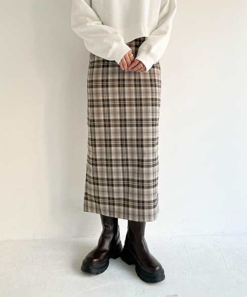 EPIMI E'PIMMY(エピミエピミー)の「チェックロングナロースカート(スカート・レディース・ブラック/ブラウン・MEDIUM)」の2枚目の写真