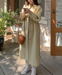 セール】□別注LANA WOOL 140 クルーネックコート（ノーカラーコート