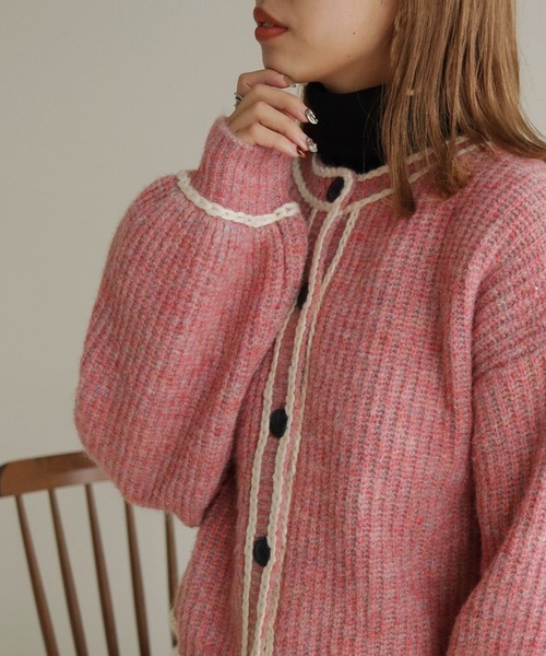 HER CLOSET(ハークローゼット)の「【shemoshelly】ハンドステッチ前後2WAYカーディガン(カーディガン/ボレロ・レディース・ブルー/グリーン/マルチ/レッド系/レッド・M)」の4枚目の写真