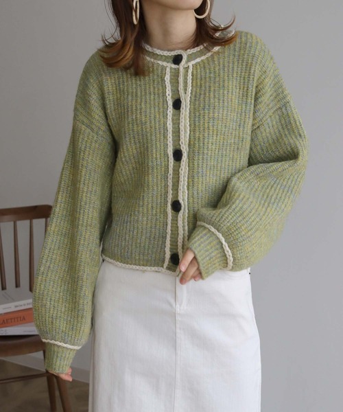 HER CLOSET(ハークローゼット)の「【shemoshelly】ハンドステッチ前後2WAYカーディガン(カーディガン/ボレロ・レディース・ブルー/グリーン/マルチ/レッド系/レッド・M)」の3枚目の写真