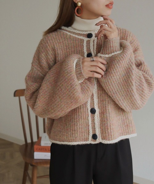 HER CLOSET(ハークローゼット)の「【shemoshelly】ハンドステッチ前後2WAYカーディガン(カーディガン/ボレロ・レディース・ブルー/グリーン/マルチ/レッド系/レッド・M)」の5枚目の写真