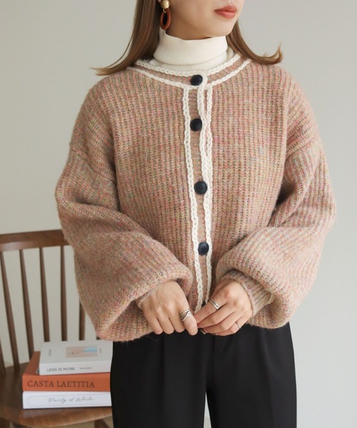 HER CLOSET(ハークローゼット)の「【shemoshelly】ハンドステッチ前後2WAYカーディガン(カーディガン/ボレロ・レディース・ブルー/グリーン/マルチ/レッド系/レッド・M)」の12枚目の写真