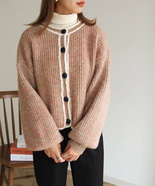 HER CLOSET(ハークローゼット)の「【shemoshelly】ハンドステッチ前後2WAYカーディガン(カーディガン/ボレロ・レディース・ブルー/グリーン/マルチ/レッド系/レッド・M)」の14枚目の写真