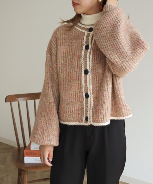 HER CLOSET(ハークローゼット)の「【shemoshelly】ハンドステッチ前後2WAYカーディガン(カーディガン/ボレロ・レディース・ブルー/グリーン/マルチ/レッド系/レッド・M)」の17枚目の写真