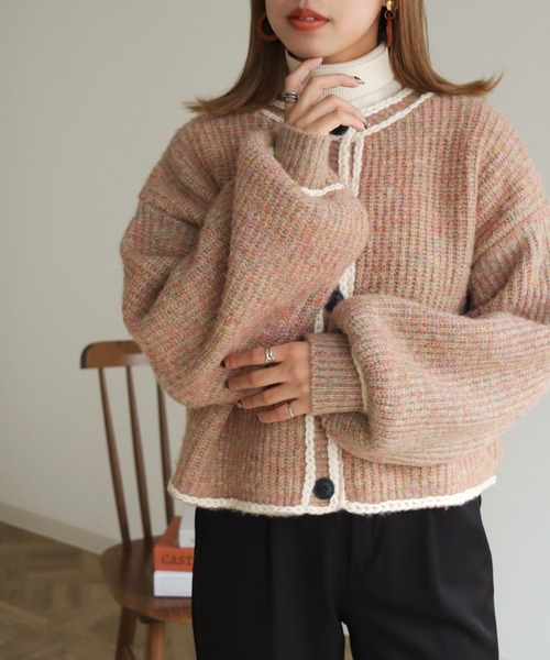 HER CLOSET(ハークローゼット)の「【shemoshelly】ハンドステッチ前後2WAYカーディガン(カーディガン/ボレロ・レディース・ブルー/グリーン/マルチ/レッド系/レッド・M)」の18枚目の写真