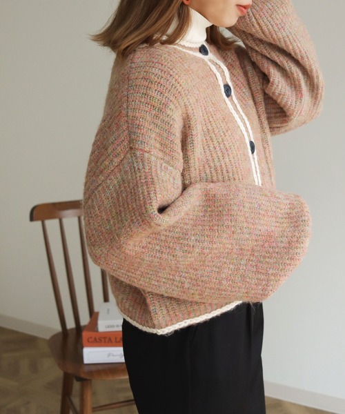 HER CLOSET(ハークローゼット)の「【shemoshelly】ハンドステッチ前後2WAYカーディガン(カーディガン/ボレロ・レディース・ブルー/グリーン/マルチ/レッド系/レッド・M)」の19枚目の写真