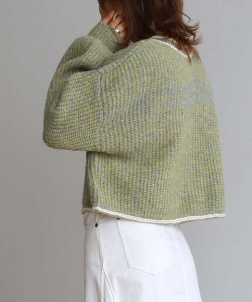 HER CLOSET(ハークローゼット)の「【shemoshelly】ハンドステッチ前後2WAYカーディガン(カーディガン/ボレロ・レディース・ブルー/グリーン/マルチ/レッド系/レッド・M)」の9枚目の写真