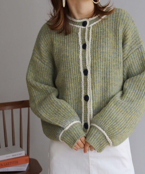 HER CLOSET(ハークローゼット)の「【shemoshelly】ハンドステッチ前後2WAYカーディガン(カーディガン/ボレロ・レディース・ブルー/グリーン/マルチ/レッド系/レッド・M)」の10枚目の写真