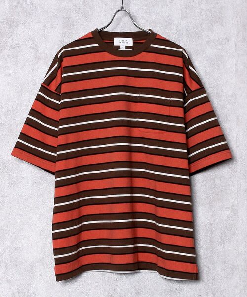 TIMELY WARNING(タイムリーワーニング)の「Timely Warning / マルチボーダー BIG Tシャツ(Tシャツ/カットソー・メンズ・ブラウン/グリーン/ブルーグレー・MEDIUM/LARGE)」の4枚目の写真