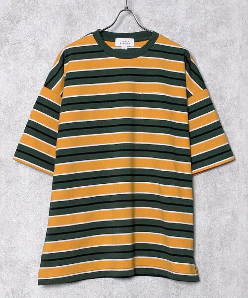 TIMELY WARNING(タイムリーワーニング)の「Timely Warning / マルチボーダー BIG Tシャツ(Tシャツ/カットソー・メンズ・ブラウン/グリーン/ブルーグレー・MEDIUM/LARGE)」の5枚目の写真