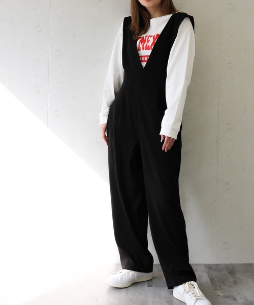 Per sist ence（パーシエンス）の「Per sist ence/パーシエンス　ツイルゆったりサロペット（サロペット/オーバーオール・レディース・ベージュ/グレー/ブラック・FREE）」の7枚目の写真