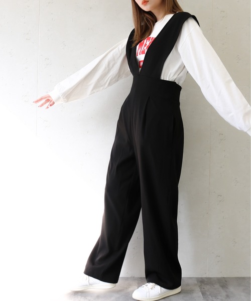 Per sist ence（パーシエンス）の「Per sist ence/パーシエンス　ツイルゆったりサロペット（サロペット/オーバーオール・レディース・ベージュ/グレー/ブラック・FREE）」の8枚目の写真