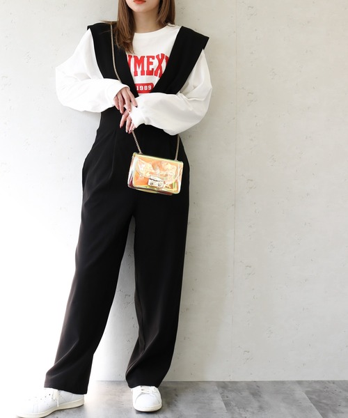 Per sist ence（パーシエンス）の「Per sist ence/パーシエンス　ツイルゆったりサロペット（サロペット/オーバーオール・レディース・ベージュ/グレー/ブラック・FREE）」の13枚目の写真