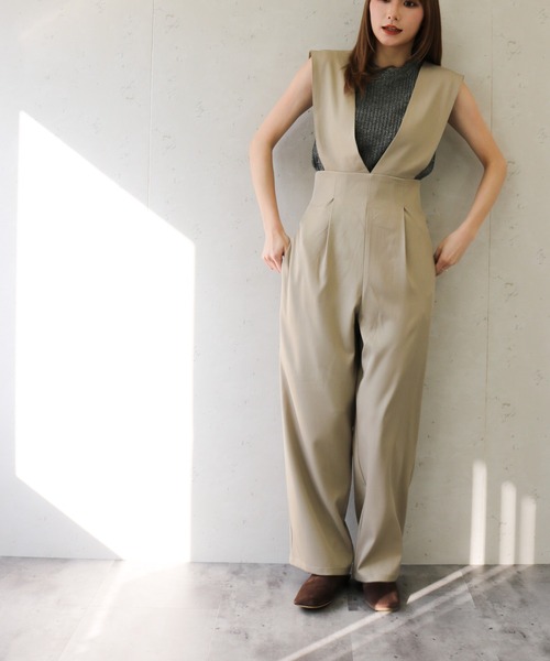 Per sist ence（パーシエンス）の「Per sist ence/パーシエンス　ツイルゆったりサロペット（サロペット/オーバーオール・レディース・ベージュ/グレー/ブラック・FREE）」の14枚目の写真