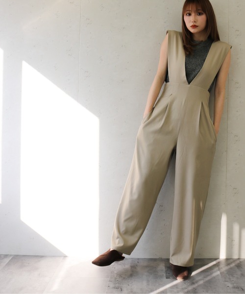 Per sist ence（パーシエンス）の「Per sist ence/パーシエンス　ツイルゆったりサロペット（サロペット/オーバーオール・レディース・ベージュ/グレー/ブラック・FREE）」の15枚目の写真