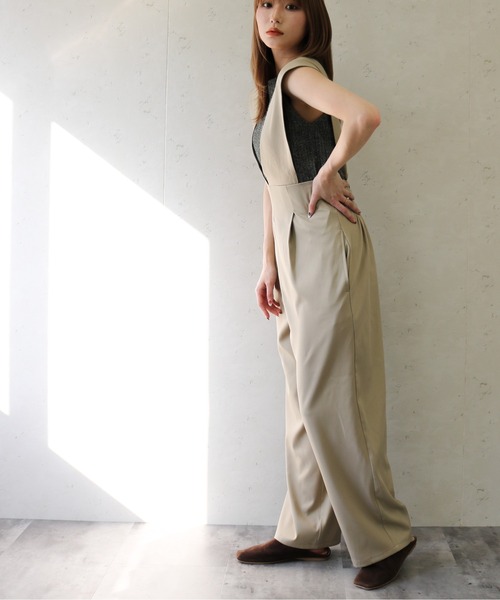 Per sist ence（パーシエンス）の「Per sist ence/パーシエンス　ツイルゆったりサロペット（サロペット/オーバーオール・レディース・ベージュ/グレー/ブラック・FREE）」の19枚目の写真