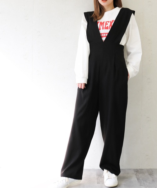 Per sist ence（パーシエンス）の「Per sist ence/パーシエンス　ツイルゆったりサロペット（サロペット/オーバーオール・レディース・ベージュ/グレー/ブラック・FREE）」の5枚目の写真