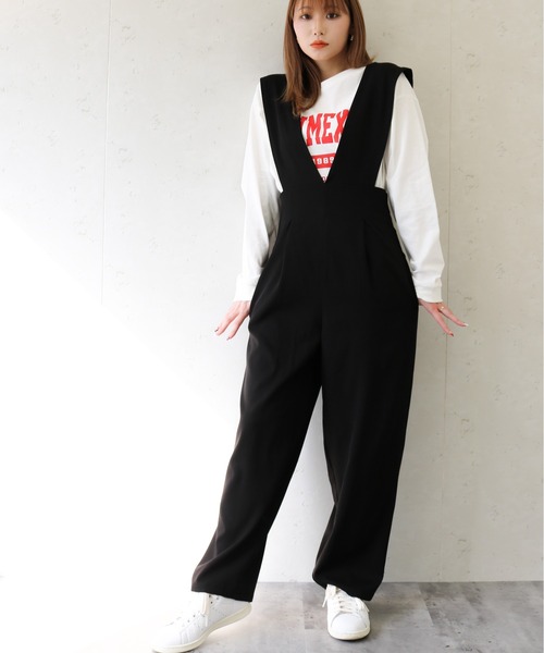 Per sist ence（パーシエンス）の「Per sist ence/パーシエンス　ツイルゆったりサロペット（サロペット/オーバーオール・レディース・ベージュ/グレー/ブラック・FREE）」の6枚目の写真