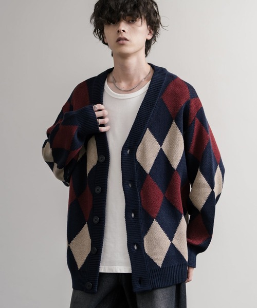 希少】Luciano Folco カーディガン モヘヤ混 アシンメトリー柄 希少