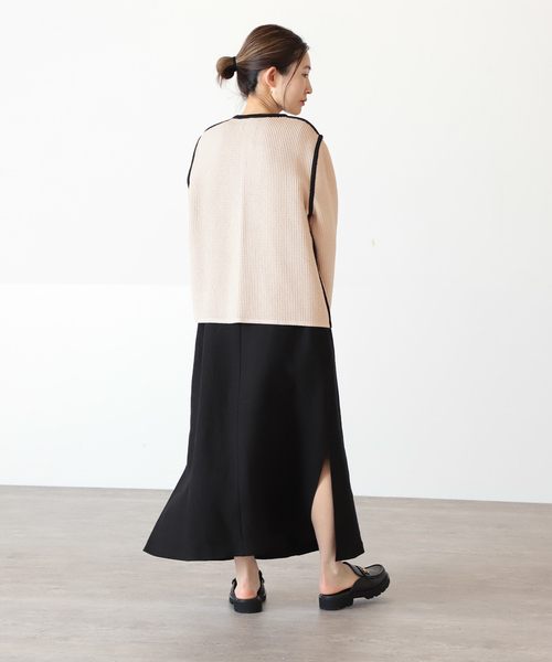 セール】ワッフルバイカラーニットジャケット◇（ノーカラー