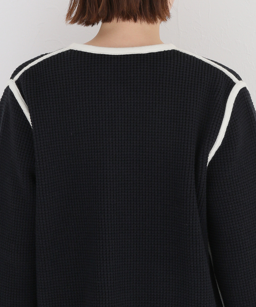 セール】ワッフルバイカラーニットジャケット◇（ノーカラージャケット