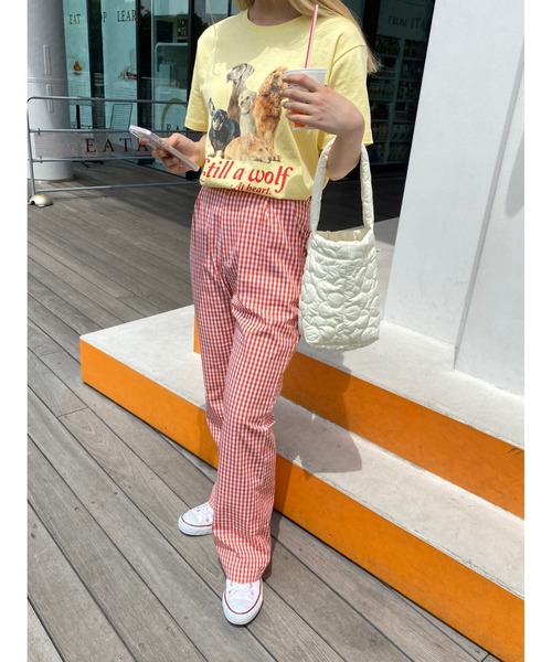 WC（ダブル シー）の「ギンガムチェックパンツ（スラックス・レディース・ブラック/ピンク/オレンジ/ブルー/グリーン・FREE）」の5枚目の写真