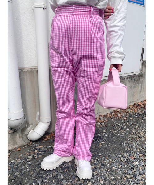 WC（ダブル シー）の「ギンガムチェックパンツ（スラックス・レディース・ブラック/ピンク/オレンジ/ブルー/グリーン・FREE）」の7枚目の写真