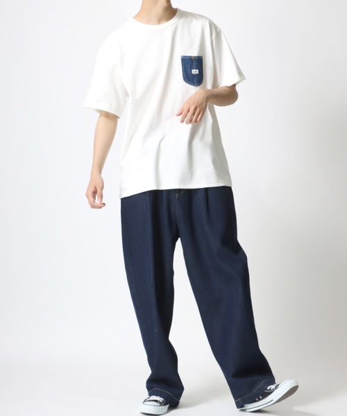 Lee(リー)の「Lee/リー DENIM POCKET TEE/ピスネーム ワンポイント刺繍 デニム ポケット 半袖Tシャツ(Tシャツ/カットソー・メンズ・ホワイト/ブラック/イエロー/オレンジ/ブルー・M/L/XL)」の12枚目の写真