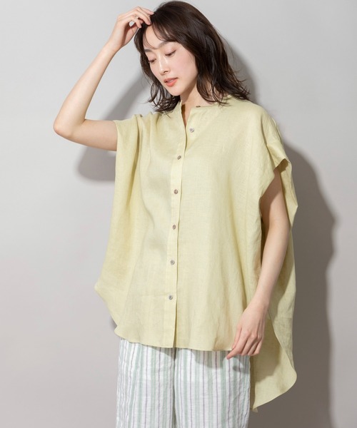 Munich（ミューニック）の「60sライトフレンチリネンバンドカラーシャツ（シャツ/ブラウス・レディース・ブラック/ホワイト/ライトグリーン/イエロー/スモークピンク/ライトグレー・FREE）」の2枚目の写真