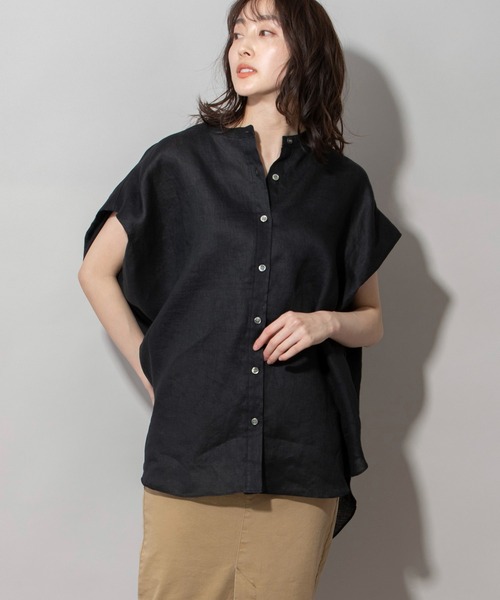 Munich（ミューニック）の「60sライトフレンチリネンバンドカラーシャツ（シャツ/ブラウス・レディース・ブラック/ホワイト/ライトグリーン/イエロー/スモークピンク/ライトグレー・FREE）」の3枚目の写真