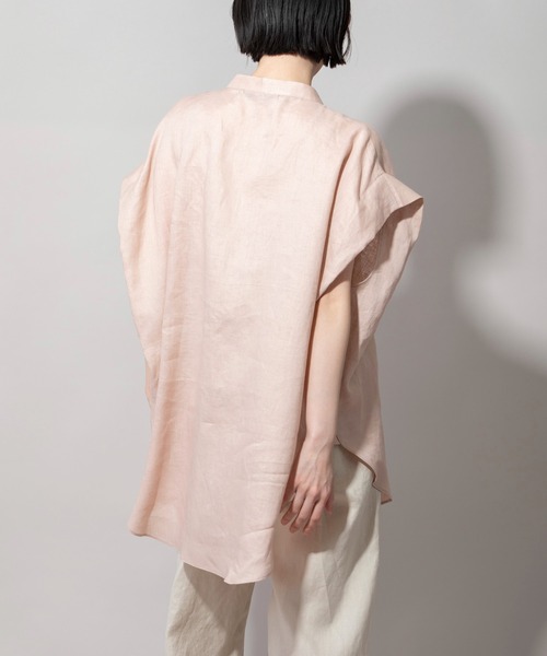 Munich（ミューニック）の「60sライトフレンチリネンバンドカラーシャツ（シャツ/ブラウス・レディース・ブラック/ホワイト/ライトグリーン/イエロー/スモークピンク/ライトグレー・FREE）」の13枚目の写真