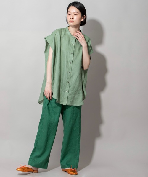 Munich（ミューニック）の「60sライトフレンチリネンバンドカラーシャツ（シャツ/ブラウス・レディース・ブラック/ホワイト/ライトグリーン/イエロー/スモークピンク/ライトグレー・FREE）」の9枚目の写真