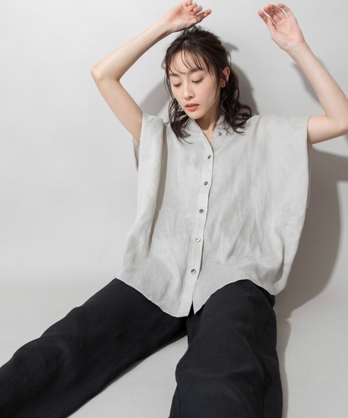すっちゃんです★美品★23SS フレンチリネンレギュラーカラーシャツ セール】フレンチリネンMIX裾刺繍シャツ（シャツ/ブラウス