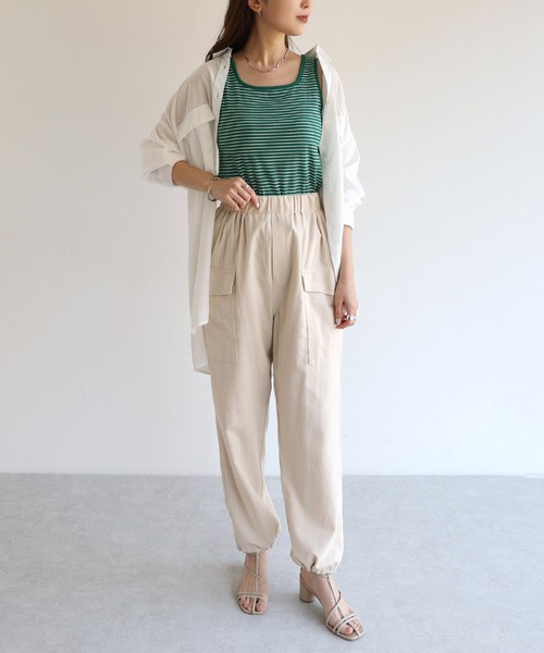 andme（アンドミー）の「リネン混ドロストイージーカーゴパンツ（カーゴパンツ・レディース・ライトカーキ/グレイッシュベージュ/キナリ/ブラウン/ブラック・M/L）」の13枚目の写真