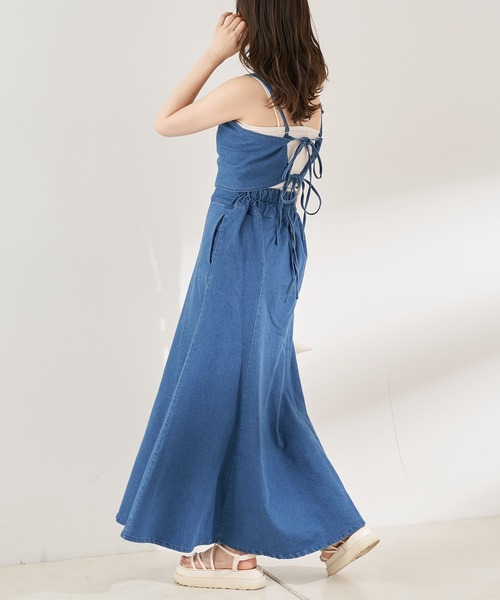 セール】デニムバック細リボンマルチウェイキャミワンピース