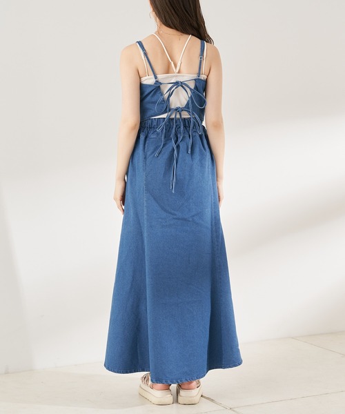 セール】デニムバック細リボンマルチウェイキャミワンピース