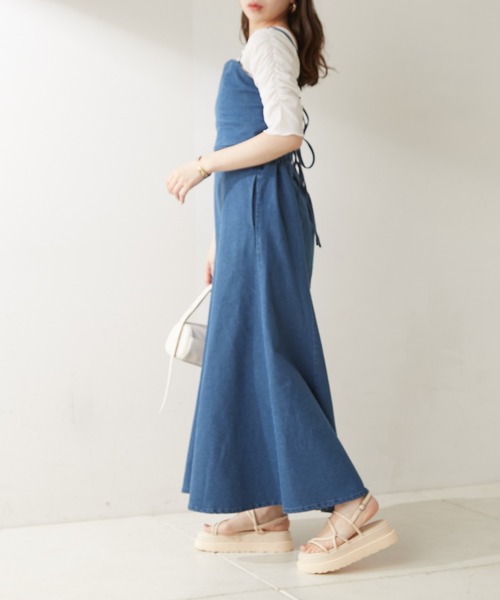 セール】デニムバック細リボンマルチウェイキャミワンピース