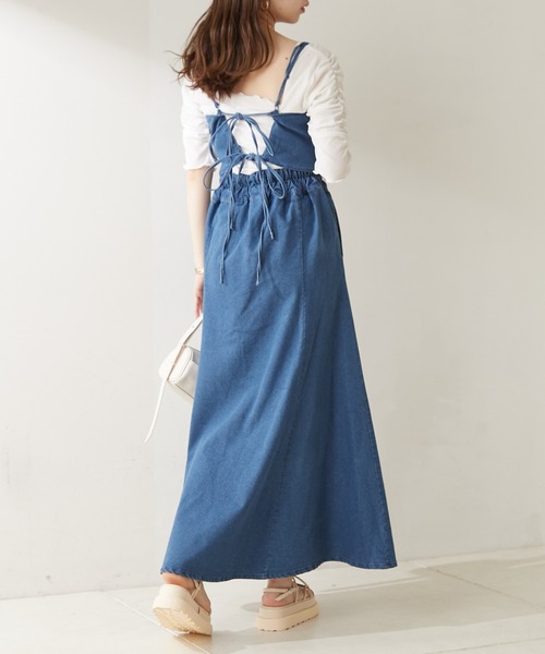 セール】デニムバック細リボンマルチウェイキャミワンピース