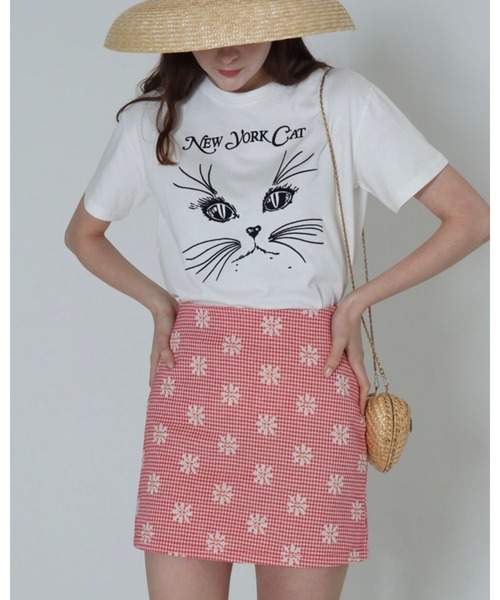 epine（エピヌ）の「gingham flower mini skirt（スカート