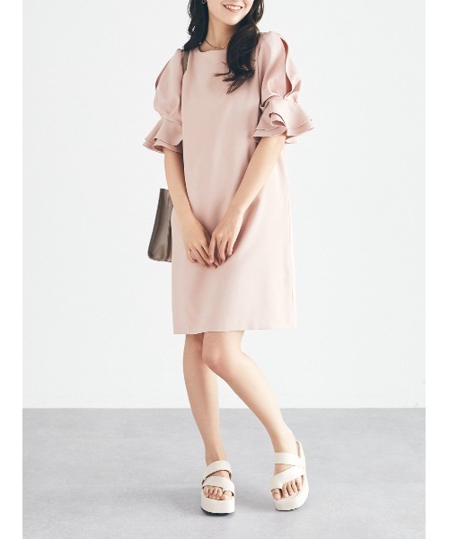 Areeam（アリーム）の「袖タックワンピース（ドレス・レディース・ライトピンク/ブラック・FREE）」の2枚目の写真