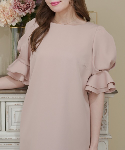 Areeam（アリーム）の「袖タックワンピース（ドレス・レディース・ライトピンク/ブラック・FREE）」の6枚目の写真