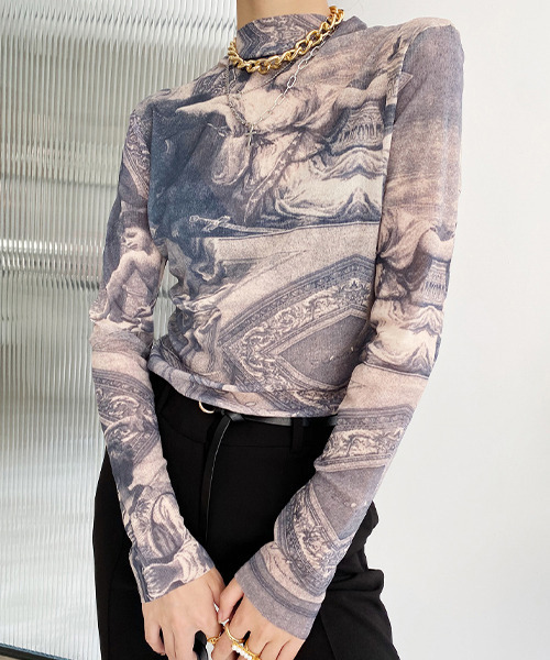 c.u.l（シーユーエル）の「デザインプリントパワーネットシアートップス culw213（Tシャツ/カットソー・レディース・ブルー/ブルー系その他・FREE）」の5枚目の写真