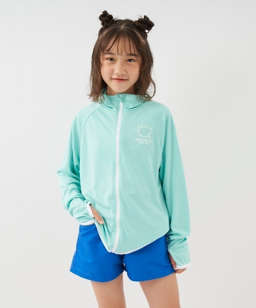 RUSTY（ラスティ）の「【RUSTY:ラスティー】キッズラッシュガード  スマイルシリーズ（ラッシュガード・キッズ・ホワイト/ライトブルー/ブラック/イエロー/ネイビー/ピンク・100/110/120/130/140/150/160）」の3枚目の写真