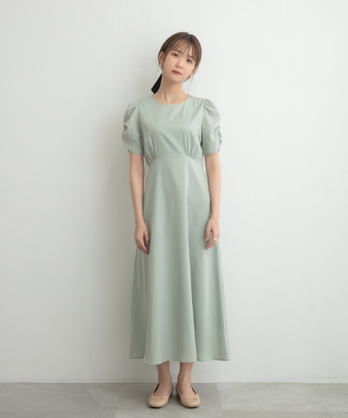 ADIRA(アディラ)の「ギャザースリーブワンピース(ワンピース・レディース・ブラウン/ミント・MEDIUM)」の1枚目の写真