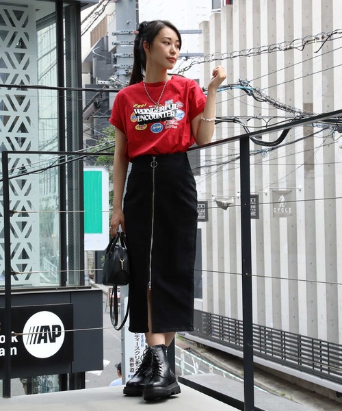 HONEYSUCKLE ROSE（ハニーサックルローズ）の「【HONEYSUCKLE ROSE】フレンチスリーブプリントＴシャツ（Tシャツ/カットソー・レディース・ブラック/ホワイト/レッド・M/L）」の9枚目の写真